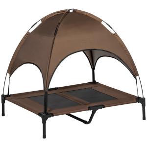 Förhöjd Hundsäng Utomhus med Kapell Andningsbart Tafttyg Kaffe 92 X 76 X 90 Cm