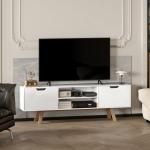 TV-Bänk TV-Skåp Vit av Trä för Vardagsrum Lowboard med 2 Skåp och Hyllor upp till 65 Tum 150 x 39 x 50 cm