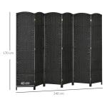 6-panels Rumsavdelare, Vikbar Sekretessskärm, för Vardagsrum, Sovrum och Hemmakontor, Svart