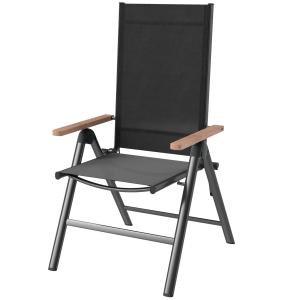 Trädgårdsstol Altanstol Hopfällbar Svart av Stål ve Tyg för Trädgård ve Balkong Högryggad Stol med Armstöd 60 x 73 x 108 cm