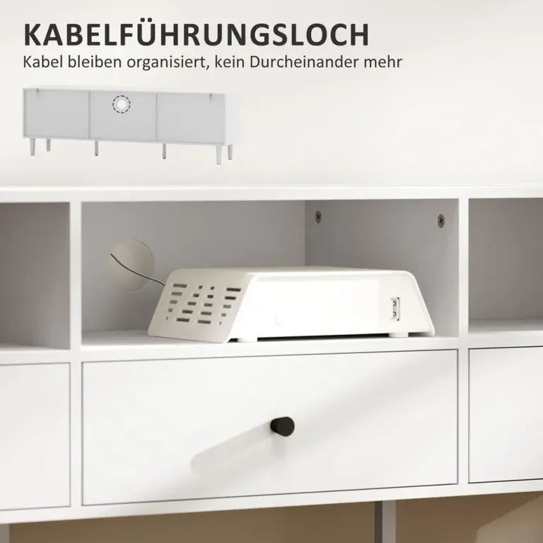 TV-Bänk TV-Skåp Lowboard Vit av Trä 140 x 34 x 45 cm
