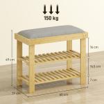 Sittbänk med Skoförvaring och 2 Öppna Fack för Hall och Entré Hållbar och Stabil Grå Bambu och Tyg 60 x 29 x 49 cm