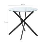 Modernt Matbord i Glas, Köksbord med Härdat Glasskiva och Metallben, för 4 Personer, 80 cm Diameter