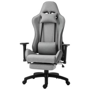 Ergonomisk Kontorsstol med Nackstöd, Bekväm Datorstol med Justerbara Armstöd och Vippfunktion, Avtagbar Ländkudde för Stöd, Grå