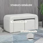 Fotpall Ottoman Set om 3 Vit av Tyg och Trä för Vardagsrum och Sovrum Stoppad Pall med Förvaring Elegant Design Mångsidig