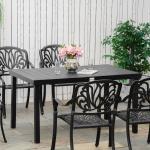 Trädgårdsbord Stabil Svart Aluminium för Trädgård och Altan Matbord för Sex Personer i Underhållsfri Plast Robust Modell 140 x 90 x 74 cm