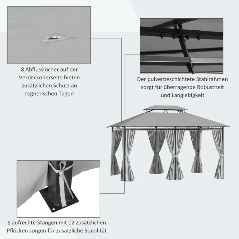 Trädgårdspaviljong 6 Sidopaneler Partytält 3 x 4 m