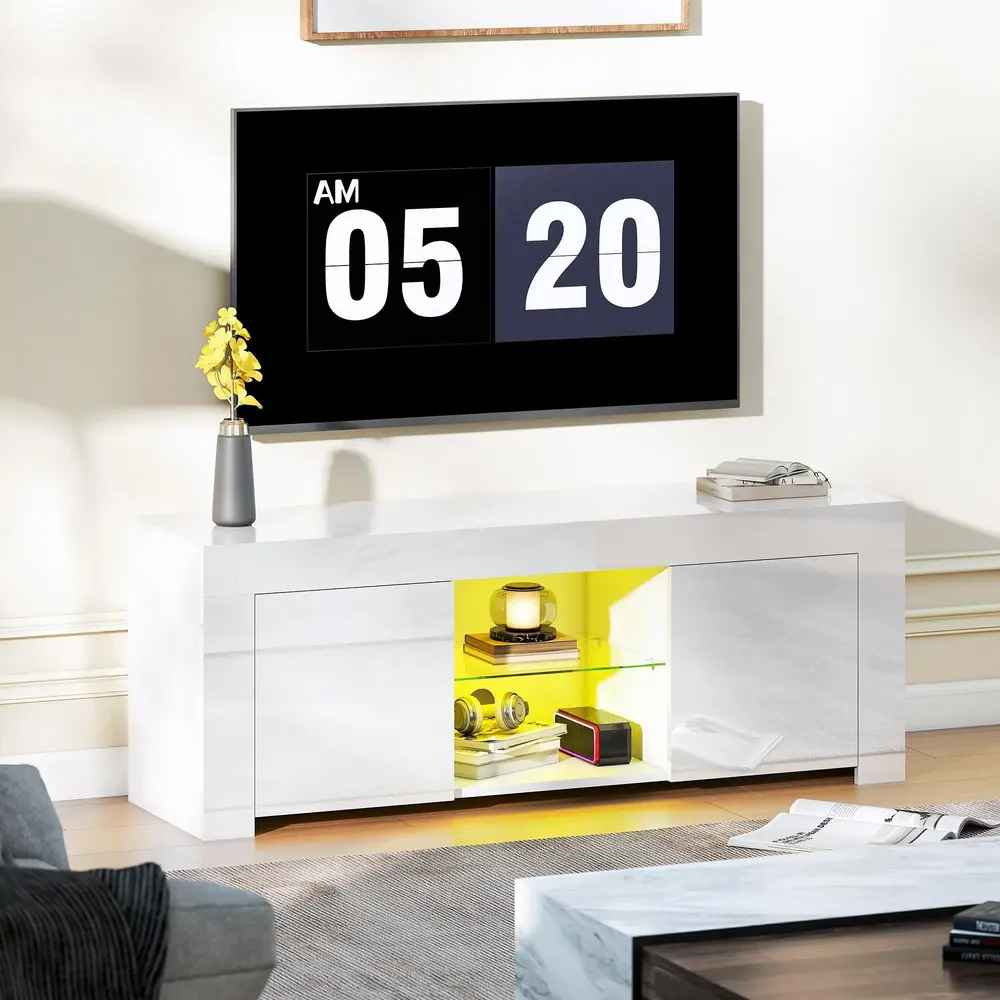 TV-Skåp med LED-Belysning 2 Skåpdörrar Glashylla