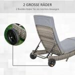 Solsäng i Konstrotting med Dyna, Ergonomisk Solstol i S-Form, Justerbar Rygg för Avkoppling, Grå, 207 x 70 x 70 cm