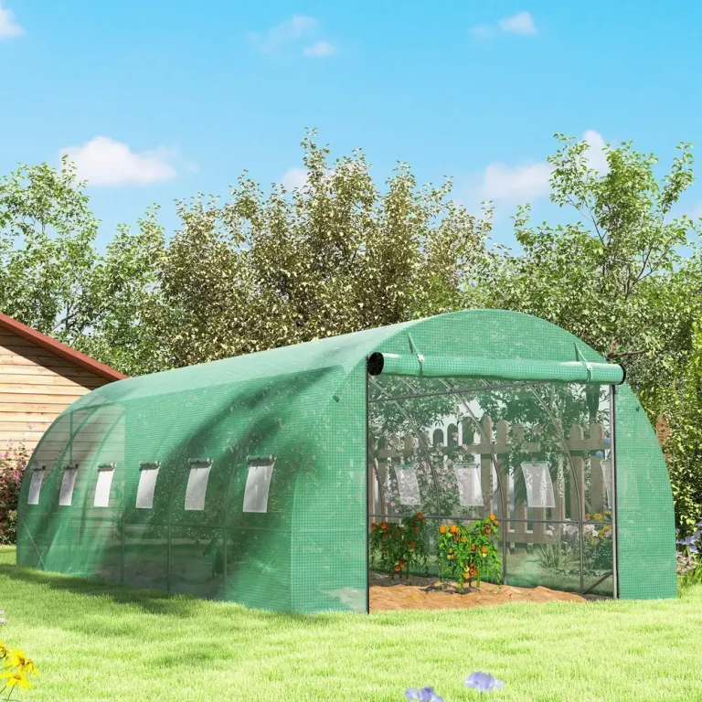 Växthus Filmtunnel 12 Fönster Grön av PE 6 x 3 x 2 m