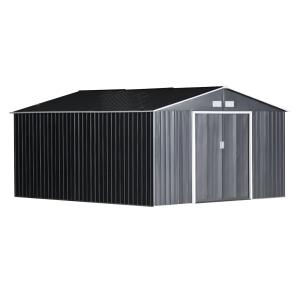 Rymlig Redskapsbod Metall Stor Trädgårdsbod med Grundram Väderbeständigt Förråd Mörkgrå 340 X 386 X 200 Cm