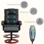 Snurrbar Massagestol med Pall, Bekväm Relaxfåtölj i Konstläder med Liggfunktion, Ergonomisk Vilostol för Vardagsrum, Svart, 73 x 83 x 106 cm