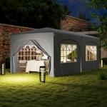 Lusthus Paviljong Pop-Up Partytält Ljusgrå av Polyester och Metall för Trädgård och Camping Vintertätt Tält med 6 Sidopaneler 3 x 6 m