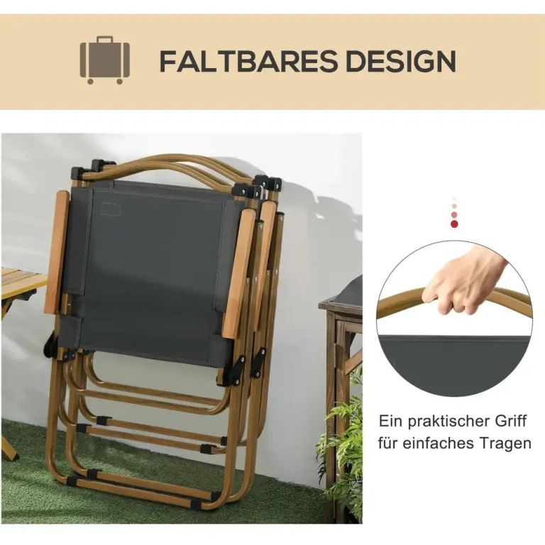 Campingstol Trädgårdsstolar Set 2 Stolar Mörkgrå
