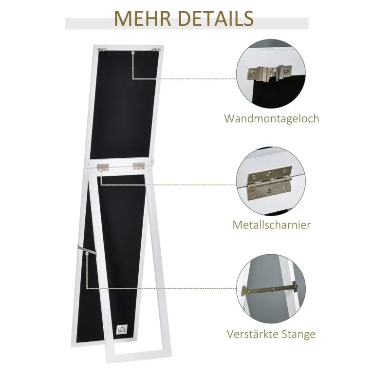 Hellängdsspegel med MDF-Ram Vit 37 x 37 x 154 cm