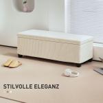 Bänk Förvaringsbänk Stoppad Kista Beige av Sladdlook ve Stål för Vardagsrum ve Sovrum Sittbänk med Stålben 112 x 42 x 40 cm