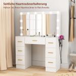 Sminkbord med Spegel, 12 LED-lampor, 7 Lådor och 6 Dolda Förvaringsfack i Spånskiva, Vit