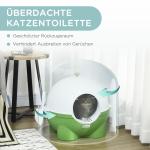Kattlåda Toalett med Huva Grön Vit av Plast för Katter upp till 4 Kg Inomhusbruk med Lock och Skopa Hygienisk Design 53 x 51 x 48 cm