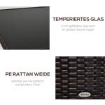 Matbord Trädgårdsbord Polyrattan med Glasbord Säkerhetsglas Elegant för Trädgård och Terrass Brunsvart 150 X 85 X 74 Cm