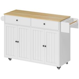 Köksö på Hjul med Förvaring Vit MDF för Kök och Matsal Flyttbar Serveringsvagn med Lådor och Kryddhylla Praktisk Arbetsbänk 120 x 68 x 85 cm