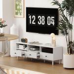 TV-Bänk TV-Skåp Lowboard Vit av Trä för Vardagsrum TV-Bord med 3 Öppna Fack och Lådor upp till 75 Tum 140 x 34 x 45 cm