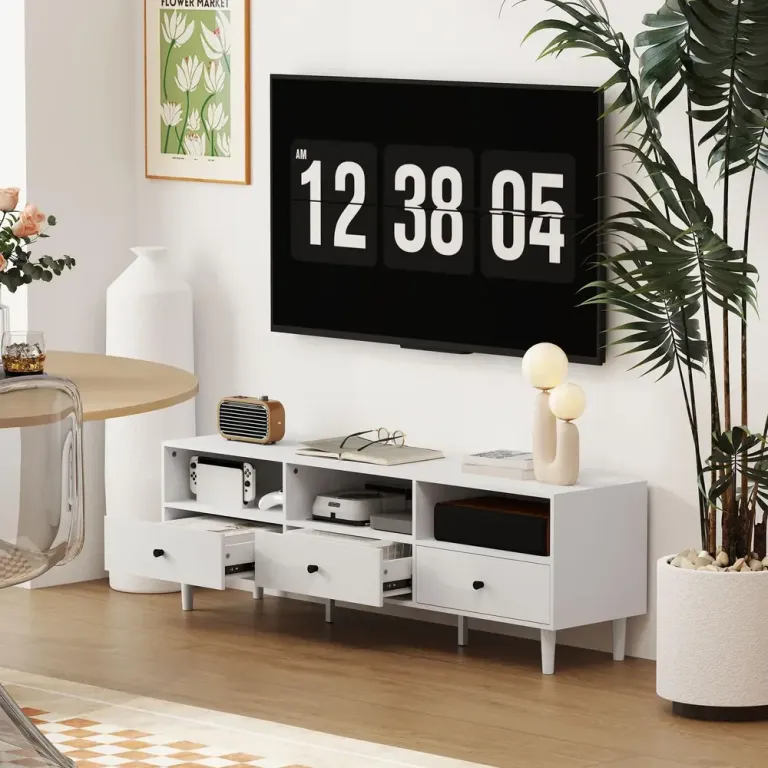 TV-Bänk TV-Skåp Lowboard Vit av Trä 140 x 34 x 45 cm