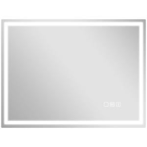 Badrumsspegel med LED-belysning och Anti-beslagsdyna samt 3 Färger och Klocka Ergonomisk och Elegant Silver Glas 600 x 800 mm