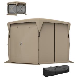 Lusthus Paviljong Sexkantig Pop-Up Khaki av Polyester och Metall för Camping och Trädgård Vattentätt Partytält 3,5 x 3 m