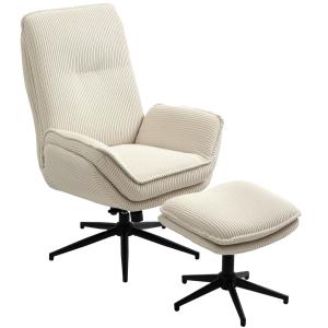 Snurrbar Stoppad Fåtölj med Fotpall, Vilstol för Vardagsrum/Sovrum/Hemmakontor, Beige