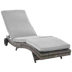 Solsäng i Konstrotting med Dyna, Ergonomisk Solstol i S-Form, Justerbar Rygg för Avkoppling, Grå, 207 x 70 x 70 cm