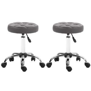 Rullpallar Arbetspallar Set om 2 Höjdjusterbar av Metall och Konstläder för Vardagsrum och Kontor Roterande med Hjul Ø 35,5 x 48-63 cm
