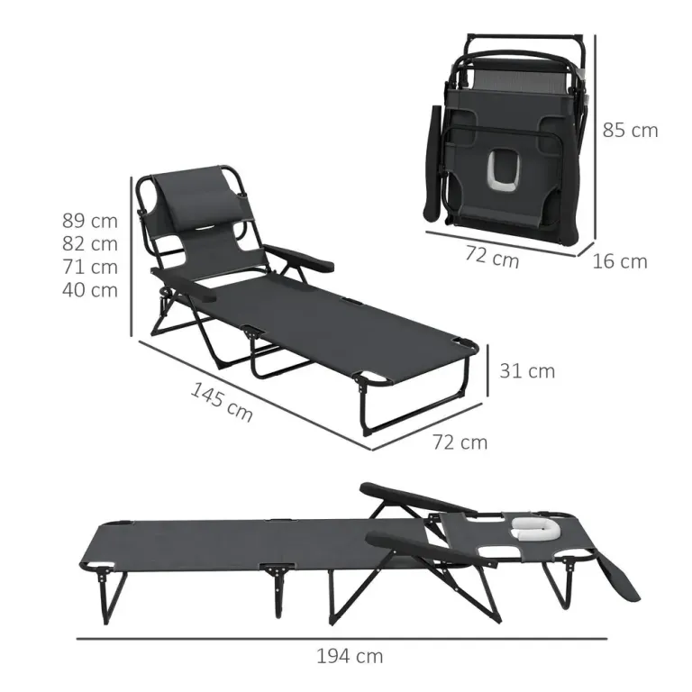 Solstol Mörkgrå av Mesh 188 x 56 x 28 cm