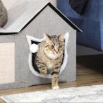 Kattgrotta med Klösbräda, Mysig Sovplats med Dyna och Leksak, Rolig Aktivitet för Katter, Grå