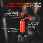 Boxningssäckset 3 Delar med Stativ Pump och Handskar för Boxningsträning Svart Röd 88 X 48 X 155-205 Cm