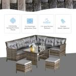Loungegrupp i Konstrotting, Modern Soffgrupp för Uteplatsen, Bekväma Dynor och Bord Ingår, Grå