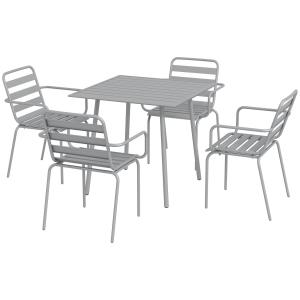 Trädgårdsmöbelset Matgrupp Ljusgrå av Stål för Terrass och Balkong Matbord med 4 Stapelbara Stolar Väderbeständig