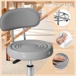 Rullpall med Ryggstöd Grå Konstläder för Salong och Kontor Snurrpall med Fotstöd och Höj- och Sänkbar Sits Bekväm