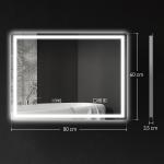 Badrumsspegel med LED-belysning och Anti-beslagsdyna samt 3 Färger och Klocka Ergonomisk och Elegant Silver Glas 600 x 800 mm