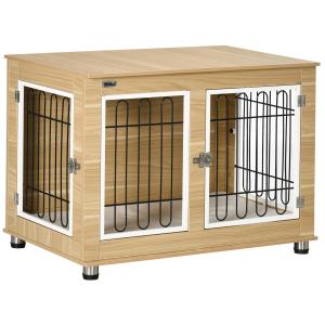 Hundbur i Trä med Bordsskiva, Snygg Hundkoja för Inomhusbruk, Låsbar Dörr för Säkerhet, Ek, 80,5 x 59,5 x 67,5 cm