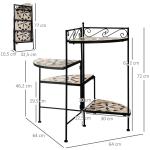 Blomtrappa i Metall med 4 Våningar, Dekorativ Växtställning med Mosaikplattor, Hopfällbar Hylla för Balkong och Trädgård, Svart/Beige, 64 cm