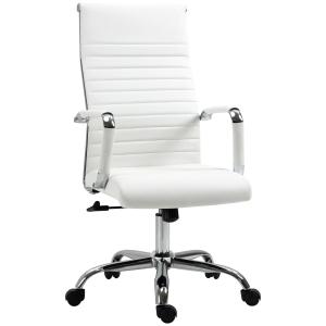 Ergonomisk Kontorsstol i Vitt Konstläder, Bekväm Skrivbordsstol med Gungfunktion, Stilren Design för Moderna Kontor, Vit, 54 x 62 x 104-114 cm, 120 kg