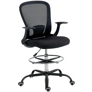 Kontorsstol Hög Svart Tyg och Plast för Hemmakontor Arbetsstol med Fotring och Ländryggsstöd Justerbar Höjd 62x59x119 cm
