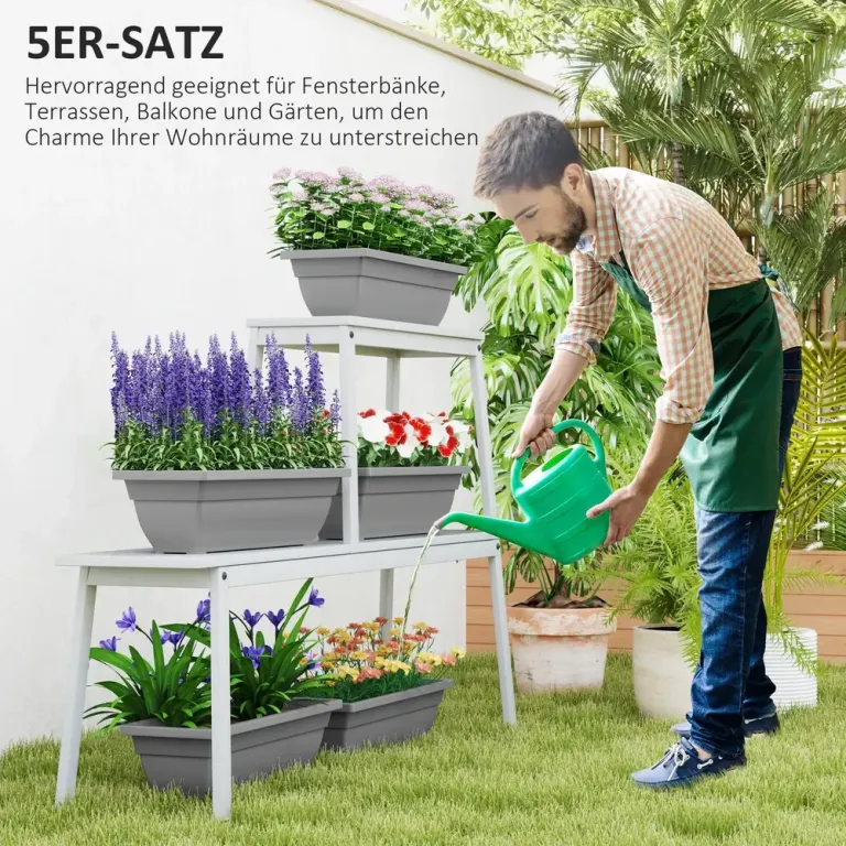 Blomkrukor Planteringskrukor Set 5 Grå 59 x 21 x 16 cm