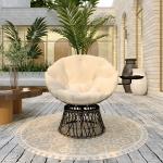 Papasan Stol i Rotting, 360° Roterbar Flätad Stol med Kudde, Rund, Beige, Ø90 cm