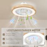 Takfläkt med Lampa och Fjärrkontroll samt 6 Hastigheter och Justerbar Ljusstyrka Ergonomisk och Tyst Ljusbrun Metall och Trä för Sovrum