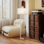 Modern Golvlampa med 3 Lägen, Fotkontakt, Dimbar i Linnelook, Vit