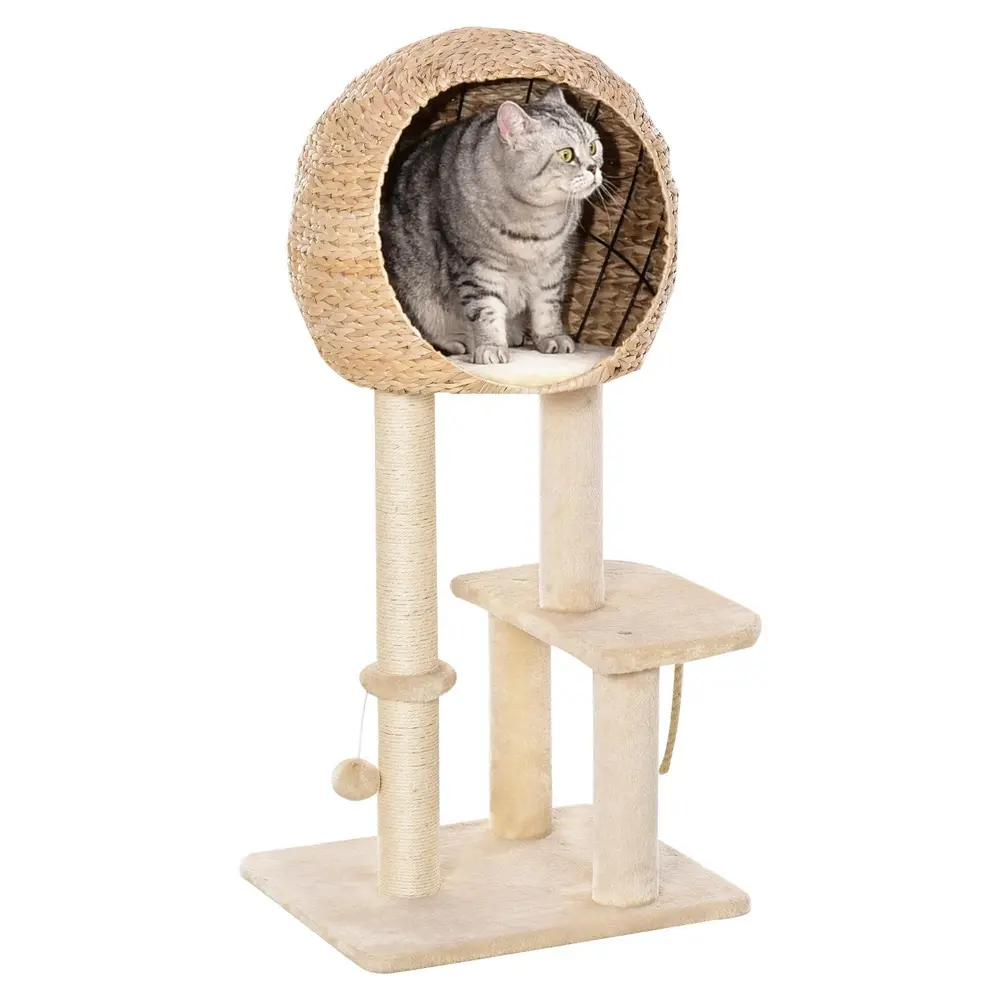 Klösträd för Katt med Koja och Sisalrep 100 cm Beige