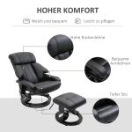 TV-Fåtölj Relaxstol Svart av Konstläder för Vardagsrum med Liggfunktion och Djup Stoppning 360° Vridbar Bekväm 76 x 80 x 102 cm