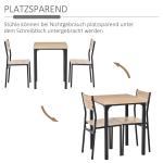 3-delat Matbordset, Köksbord med Stolar, Naturligt Träådring + Svart, 1 Bord + 2 Stolar