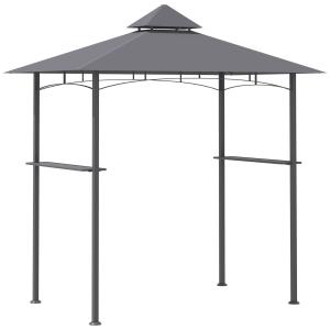 Grillpaviljong med Brandhämmande Tak, Stabilt Grilltält med Dubbeltak, Skyddar Grillkocken mot Sol och Regn, Grå, 245 x 148 x 252 cm